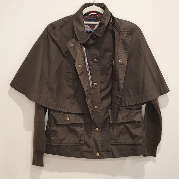 Tommy Hilfiger Barbour-style barn jacket with detachable cape, green, size med - Picture 3 of 7